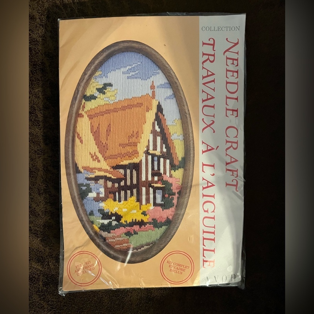 Vintage 70s Avon Needlepoint Kit English Cottage Oval Frame Brand New Sealed